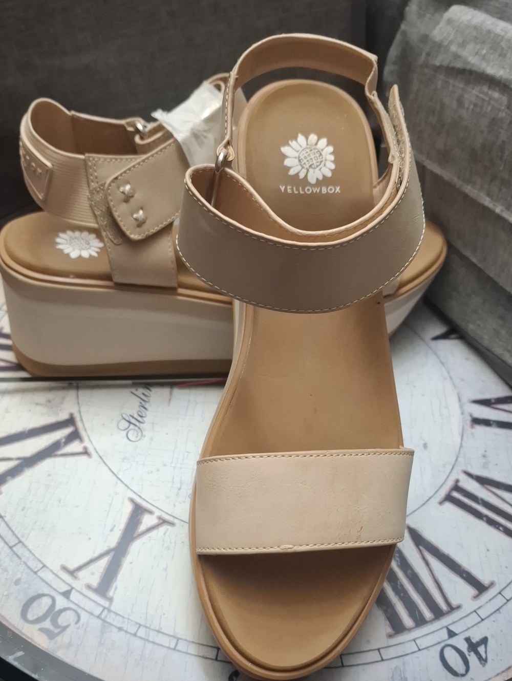 Yellow Box Beige Platform Sandals with Ankle Strap